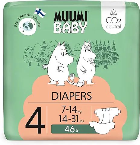 Pañales Muumi Baby Eco Talla 4, 7-14 kg, 46 Pañales Premium con Barrera Antifugas | Suaves y Agradables para la Piel, Transpirables, Absorbentes, sin Productos Químicos Innecesarios |  