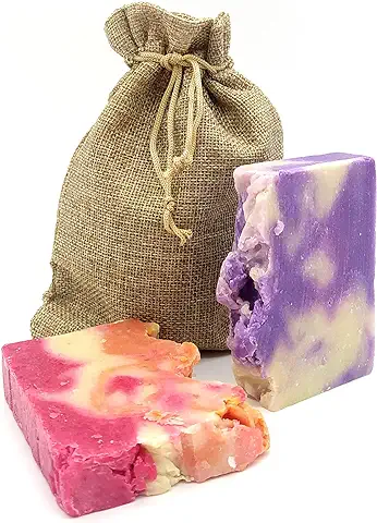 Pack 2 Jabon de Manos Natural Artesanal. Jabon Solido Biodegradable zero Waste Vegano. Bolsa Yute de Regalo. 2 Pastillas 100g (Lavanda y Aguacate)  