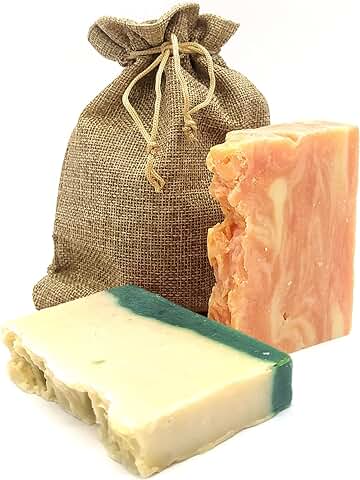 Pack 2 Jabon de Manos Natural Artesanal. Jabon Solido Biodegradable zero Waste Vegano. Bolsa Yute de Regalo. 2 Pastillas 100g (Aceite de Argán y Leche de Burra)  