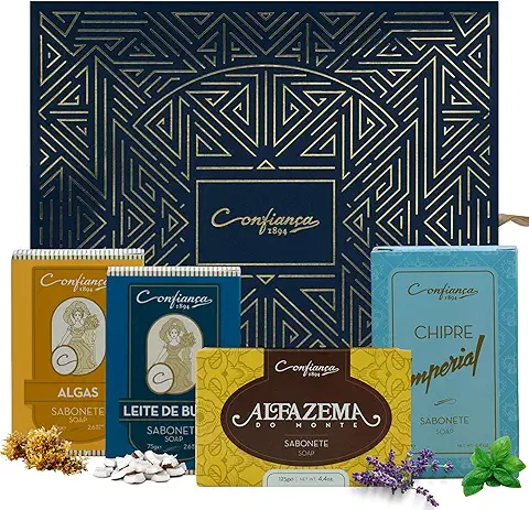 Pack Jabones Confiança 1894 | Jabones con Ingredientes Naturales para Regalar | Jabón de Manos, Cuerpo y Cara | Pack Regalo Mujer Y Hombre | Pack de 4 Jabones en Pastilla de 350g  