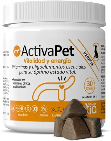 Petia Vet Health - Activapet - Alimento Complementario con Vitaminas para Aportar Vitalidad Energía a Perros - 1 Bote de 30 Chews  
