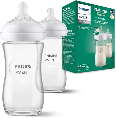 Philips Avent Biberón de Cristal Natural Response: 2 Biberones de 240 ml sin BPA para Recién Nacidos a Partir de 1 mes (modelo SCY933/02)  