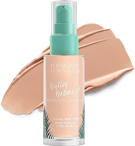 Physicians Formula, Murumuru Butter Believe It! Foundation + Concealer, Base Cremosa de Maquillaje y Corrector para un Brillo Radiante, con Manteca de Murumuru, Cupuaçu y Tucuma, Light  