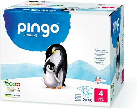 Pingo - Pañales Talla 4 Maxi - 2 Paquetes de 40 Unidades-7-18 kg -Pañales para Bebé - Anti-alergénicos sin Perfume - Máxima Absorción - Pañales Ecológicos - Pieles Sensibles - Color Blanco  