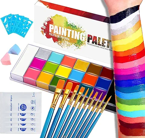 Pintura Corporal Pintura Cara Corporal,20colores Pintura Facial y Corporal,Pintura óleo Profesional Flash Tattoo Maquillaje Paleta Seguridad No Tóxica Pintura Arte Fiesta de Halloween Paleta Belleza  