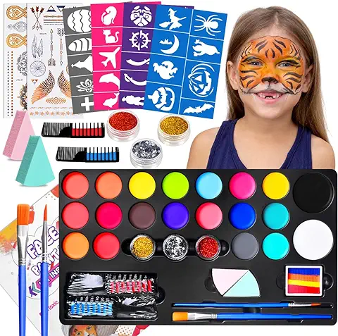 Pinturas Cara para Niños, CZMAO 20 Colores Pinturas Cara para Niños, Pintura Facial Cara Niños Hipoalergenica Maquillaje Carnaval para Halloween/Carnaval/Fiestas  