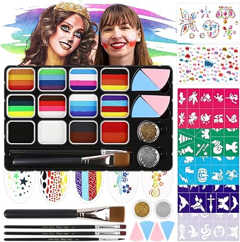 Pinturas Cara para Niños Pintura Cara Maquillaje Niña Pintacaras Infantil No Toxica Tarta Arco Iris Arco iris de un solo Trazo Regalo para el Carnaval Halloween Pascua de Resurrección  