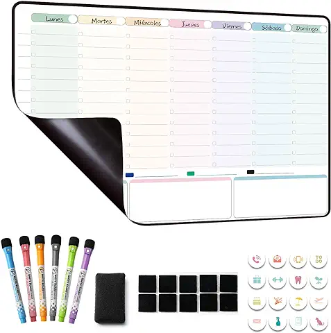 Planificador Semanal Magnetico,Pizarra Nevera Magnetica,Organizador Semanal,Calendario Semanal Planificador Magnetico Nevera 42×28cm - en Español  