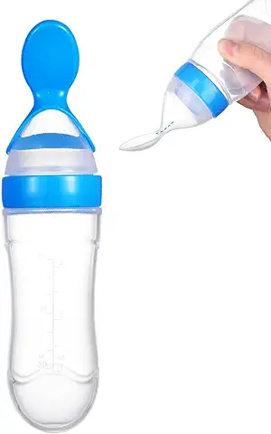Plplaaoo Biber¨®n de Silicona con Cuchara,Biber¨®n de Alimentaci¨®n, Cuchara Dispensadora de Comida Infantil, Biberon Cuchara Silicona Bebe Aprendizaje, Alimentador de Comida para BEB¨¦s  