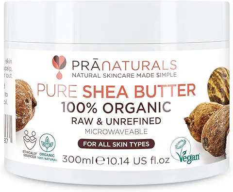 PraNaturals Manteca de Karité Hidratante 100% Orgánica 300ml, Protección UV para Todo Tipo de Piel - Hidrata y Repara Cabello  
