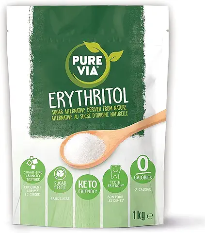 Pure Via Erithritol 1 kg, CERO CALORÍAS Y KETO FRIENDLY Alternativa al Azúcar, Certificado sin OGM  