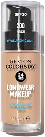 Revlon ColorStay Base de Maquillaje de Larga Duración, 24H, para Piel Normal/Seca, Fórmula Enriquecida con Ácido Hialurónico, SPF 20, Resistente al Agua (Tono #200 Nude) - 30 ml  