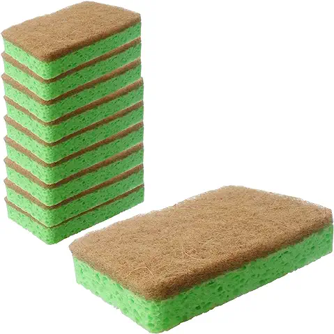 Roellgs Paquete de 10 Esponjas de Cocina Naturales, Ecológicas y Compostables, Biodegradables, Productos de Limpieza para Almohadillas de Lavado Resistentes, Estropajos sin Arañazos  