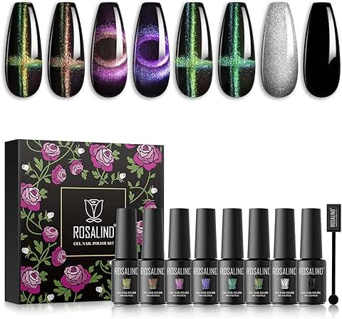 ROSALIND Cat Eyes Esmaltes Semipermanentes para Uñas, 8 Color Magnético Pintauñas Semipermanentes, 5ml UV Gel de Uñas Semipermanente, Set Manicura, Cat Eyes Magnetic Gel Nail Polish 8Pcs  