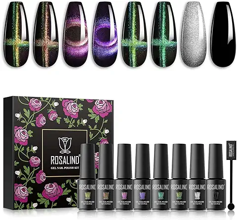 ROSALIND Cat Eyes Esmaltes Semipermanentes para Uñas, 8 Color Magnético Pintauñas Semipermanentes, 5ml UV Gel de Uñas Semipermanente, Set Manicura, Cat Eyes Magnetic Gel Nail Polish 8Pcs  