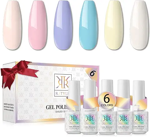 RSTYLE Esmaltes Permanentes para Uñasen Gel UV LED, 6 Colores 10ml Kit de Esmaltes de Uñas Gel Soak Off para Manicura Macaron (Macarrones)  