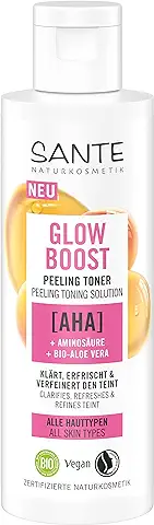 SANTE Naturkosmetik Tónico Exfoliante Glow Boost, Limpieza Facial Aclarante con AHA, Aminoácido y aloe vera Orgánico, Tónico Facial Vegano para una piel Cuidada y Refrescada, 125 ml  