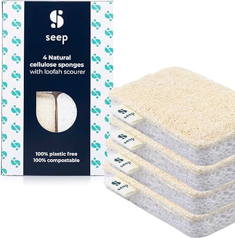 SEEP Estropajo Ecológico Esponja de Cocina Compostable - Esponjas Naturales Hechas con Estropajo de Lufa – Esponja de Limpieza – Estropajo Natural - Paquete Múltiple de 4 – Productos Ecológicos  