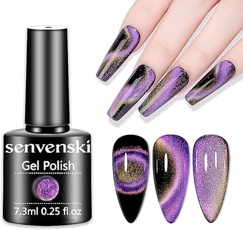 Senvenski Morado Magnético Esmaltes Semipermanentes Para Uñas, Cat Eye Esmaltes de gel de Uñas Flash Reflectante Holográfico Chameleon Set Manicura UV LED (MY1-002)  