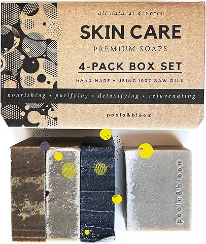 Set De 4 Jabones Veganos – Jabón Negro, Lodo Del Mar Muerto, Arcilla Verde, Sal Del Mar Muerto, Lodo Y Minerales Hechos a Mano Jabón De Hierbas - Todo Tipo De Piel - Jabón Natural - 480g  