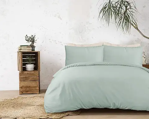 Sleepdown Juego de Funda de Edredón 100% Bambú Liso Verde Salvia Orgánica, Funda de Edredón y Fundas de Almohada, Suave de Fácil Cuidado, Doble (200 x 200 cm)  