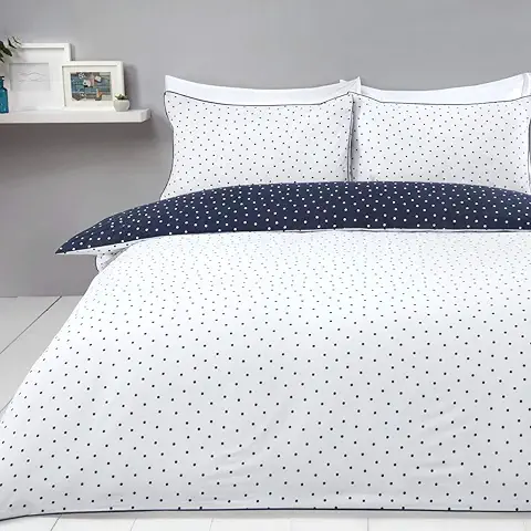 Sleepdown Juego de Funda de Edredón Reversible de Fácil Cuidado, con Diseño de Lunares, Color Blanco Marino, con Fundas de Almohada, Doble (200 x 200 cm)  