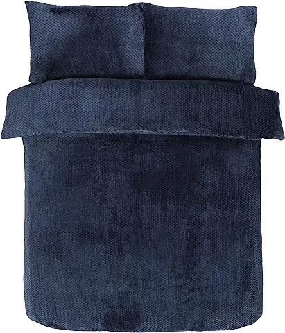 Sleepdown - Juego de Ropa de Cama con Funda Nórdica Reversible y Fundas de Almohada de Forro Polar de Poliéster, Cálido y Suave, Efecto de Gofre, Color Azul Marino, Tamaño Super King (220 x 260 cm)  