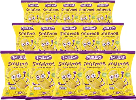 Smileat | Bolsas de Smilitos Ecológicos para Niños | Gusanitos de Sabor Maíz para Niños | Snack Saludable de Maíz | Alternativa a una Merienda Infantil Sana | Pack de 15 Bolsas x 25 g | 375 g  