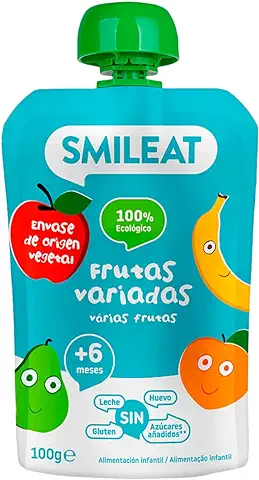 Smileat - Pouch de Fruta Variada Ecológica, Ingredientes Naturales Bebibles, Para Bebés a Partir de los 6 Meses - 100g  