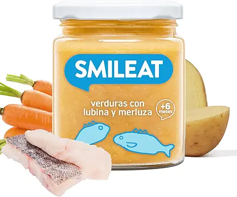 Smileat - Tarrito Ecológico con Verduras, Ingredientes Naturales, para Bebés Desde 6 Meses, Sano y Saludable, sin Gluten, Sabor a Verduras con Lubina y Merluza, 12 x 230g  