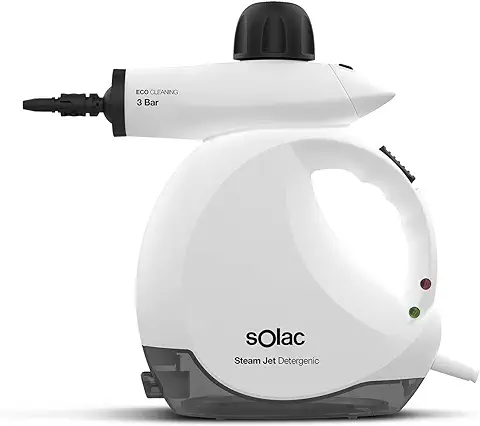 Solac - Limpiador a Vapor de Mano Steam Jet 1200W | Eficaz Contra Chinches | Vaporeta 3 Bar | 30g/min | 175ml Deposito gel Hidroalcohólico | Multiusos Tapicería Coche, Hogar, Cocinas, Alfombras, Sofá  