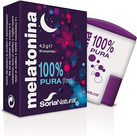Soria Natural Melatonina Pura 1mg - Complemento Alimenticio - Sueño Melatonina Comprimidos para Dormir Profundamente, Insomnio, JetLag, Antioxidante  