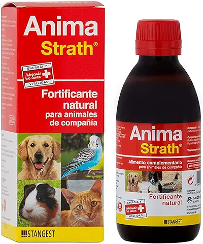 STANGEST Anima-Strath Suplemento Nutricional para Animales de compañía, Fortificante Natural con Levadura de Cerveza, Malta, Miel y Zumo de Naranja, Apoya Sistema Inmune 250 ml Blanco