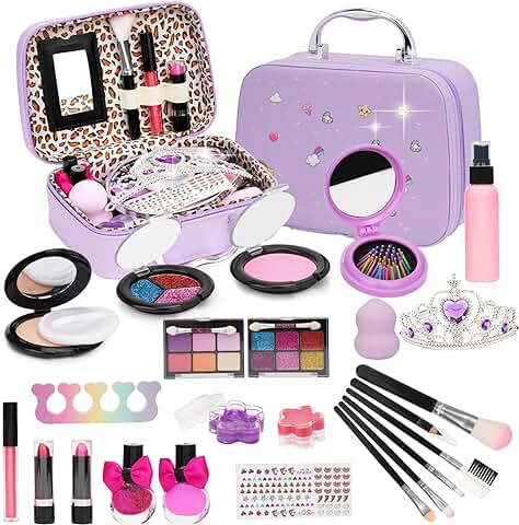 Sunfry Kit de Maquillaje Niñas,24 Piezas Set de Maquillaje para Niños Lavable y No Tóxico Maquillaje Niñas Set Maletin,Juego de Maquillaje Cosmético Regalo de Cumpleaños de Belleza para 3-8 Años,A30  