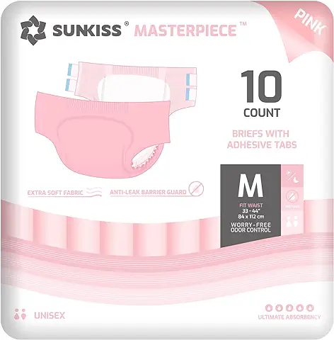 SUNKISS Masterpiece Pañales para Adultos con Máxima Absorción, Bragas Absorbentes Unisex para Incontinencia, Mujeres y Hombres, Protección Durante la Noche, Rosa, Talla M, 10 Unidades  