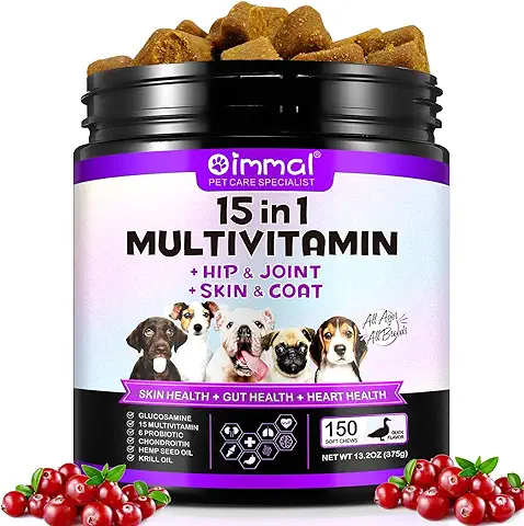 Suplementos de Vitaminas Multivitamínicas para Perros,15 en 1 Tabletas Masticables Multivitamínicas Esenciales Naturales| Ayuda con la Función del Cerebro,el Corazón y las Articulaciones(375g, 150pcs)  