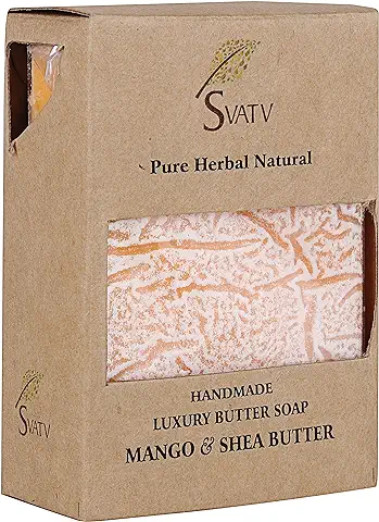 SVATV Jabón Hecho a mano con Manteca de Karité y Mango Natural y Calmante, piel Hidratada - Barras de Jabón Corporal a base de Hierbas Ayurvédicas Tradicionales - 125 g  