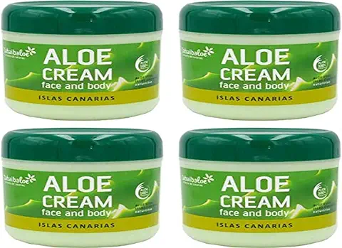 TABAIBALOE Crema Aloe Vera Crema Facial y Corporal Aloe Vera, 300 ml X 4 Unidades, 1200 Mililitros  
