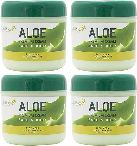 TABAIBALOE Crema Aloe Vera Premium Crema de Aloe Vera para Cara y Cuerpo, 300 ml X 4 Unidades, 1200 Mililitros  