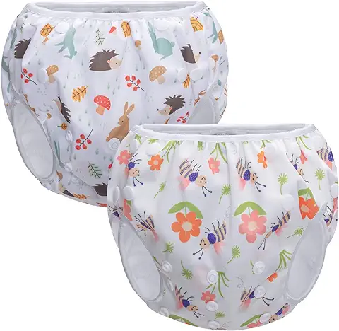 Teamoy Pañales Bañadores (2 Piezas) Pañales de Natación para Bebés, Pañal de Baño Reutilizable, Bañador Pañal Tamaño Ajustable, Erizo + Abeja  