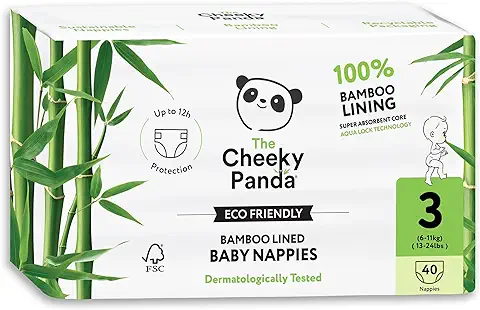 The Cheeky Panda – Pañales Forrados de Bambú | Tamaño 3 (6-11 kg, 40 Pañales) | Núcleo Súper Absorbente, Protección de Hasta 12 Horas, Respetuoso del Medio Ambiente, Súper Suave, Fuerte y Sostenible  