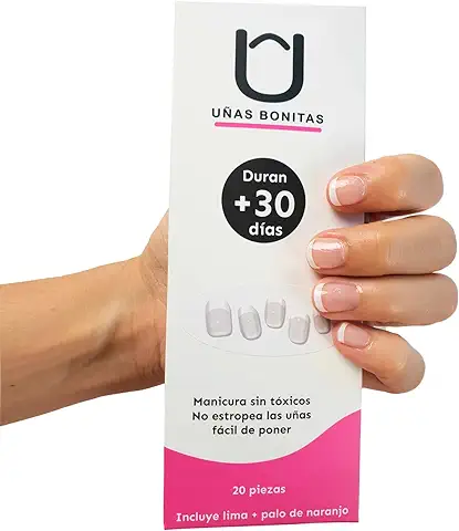 UÑAS BONITAS. Láminas de gel Semicuradas, Manicura sin Tóxicos de 30 Días (Francesas Blancas Semicuradas)  