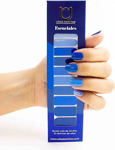 UÑAS BONITAS. Láminas de Uñas Adhesivas, Esmalte sin Tóxicos, Manicura Semipermanente. Colección Esenciales (Tonos de mar)  