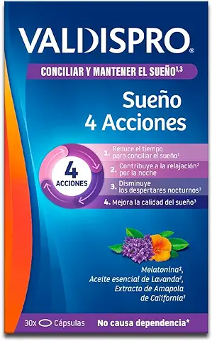 VALDISPRO Conciliar y Mantener el Sueño, Sueño 4 Acciones 1 mg, Melatonina, Ayuda A Relajarse, Dormir Más Rápido, Reducir Despertares Nocturnos Y Sueño Natural, 30 Cápsulas Líquidas  
