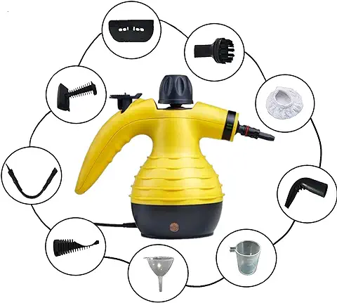 Vaporeta de Limpieza de Mano Portátil Potente y Multiusos para Quitar Manchas en Tapicería de Coche, Hogar, Cocinas, Alfombras, Cristales, Sofá | Vaporizador Limpiador a Vapor con 9 Accesorios  