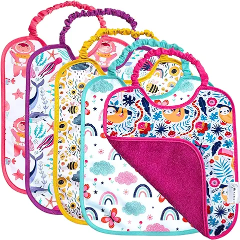 VENUSINO Baberos Bebe Impermeables - Fabricados En España - Pack De 5 Baberos Bebe De 30cm X 25cm - Baberos Con Goma Guardería - Baberos Impermeables Bebe -  