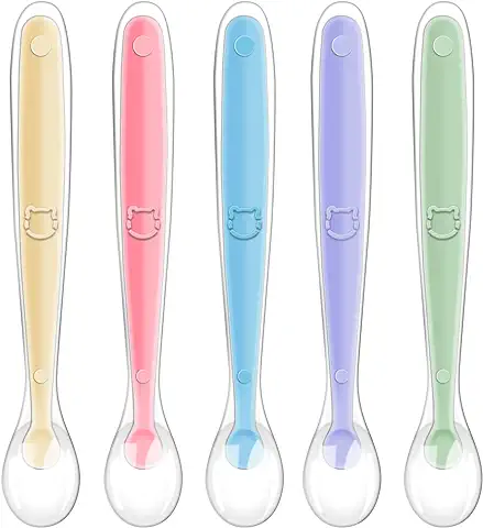 Vicloon Cucharas Bebé Silicona, 5 Piezas Cucharas de Aprendizaje para Bebe, Silicona Suave Cuchara de Punta de Alimentación para Bebés, Cuchara para Bebé Niño  