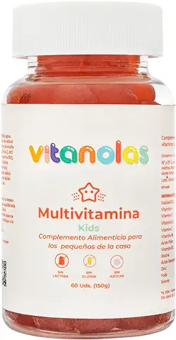 VITANOLAS Multivitaminas para Niños, Gominolas Sin Azúcar, Sabor Cereza, Vitaminas A, B6, B12, C, D y E, Ácido Fólico, Biotina, Ácido Pentoténico, Zinc, Yodo, Selenio, 60 Gummies, 2 al día  