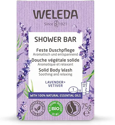 Weleda – Jabón de Ducha Sólido Relajante Lavanda, Fragancia Relajante, con Lavanda y Vetiver, Limpia la Piel sin Resecarla, 100% Biodegradable, Apto para Todo Tipo de Piel - Pastilla de 75 g  
