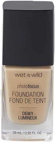 Wet n Wild, Base de Maquillaje Photo Focus Dewy, Base de Maquillaje Ligera con Fórmula Nutritiva y de Larga Duración, Cobertura Ajustable, para Pieles Normales a Secas, Vegana, Beige Suave  